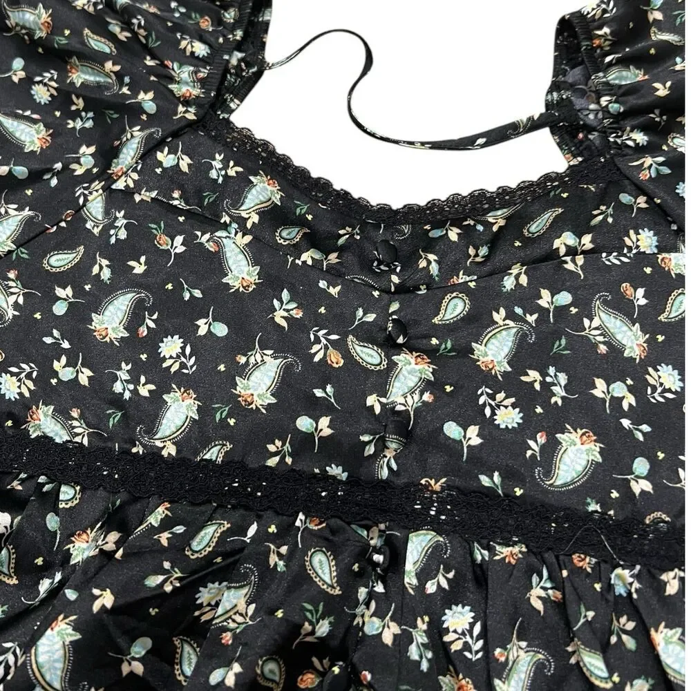 Love Fire Black Floral Baby Doll Top Girls M